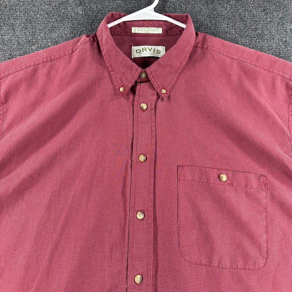 Orvis Button Down Shirt Mens XXL 2XL Red Micro Check Short Sleeve Casual Pocket - Picture 4 of 12
